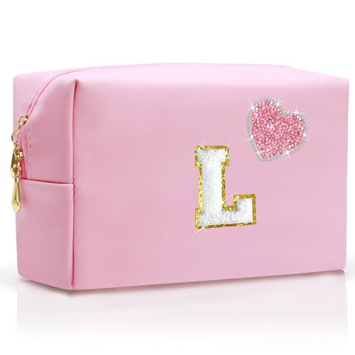 Personalized Initial Makeup Bag With Bling Heart,Cute Makeup Organizer bag