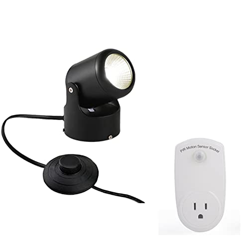 Kiven 5 Watt 3000K LED Mini Accent Uplight Light?Foot Pedal Push Switch Inline Lamp Light On-Off Control with Pulg-in Motion Sensor Light Control Socket-Black