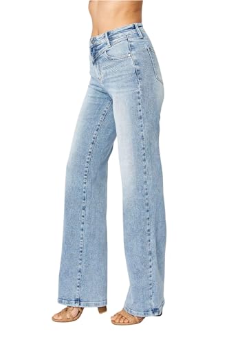 Judy Blue Women's High Waist Front Yoke Retro Wide Leg Jeans2