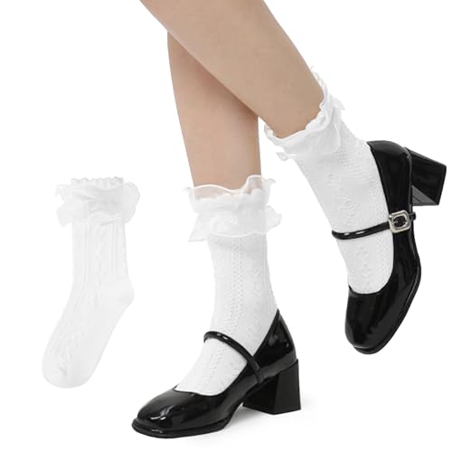Image of Komorebi Ruffle Socks Woman-Lace Frilly Socks Women-Soft Cotton Cute Sock for Women Girls