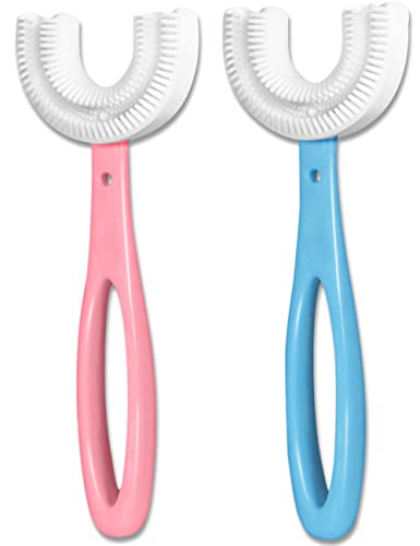U-Shaped Toothbrush Kids - Toddler Toothbrush with Food Grade Soft Silicone Brush Head , 360° Oral Teeth Cleaning Design, 2 PCS