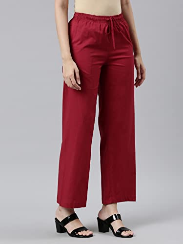 Image of GO COLORS Women Blue Stripe Cotton Wide Pants