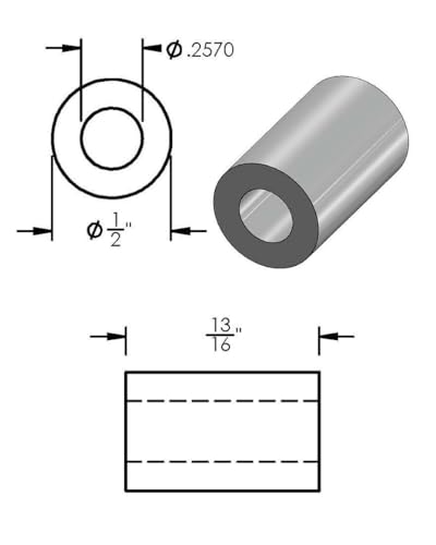 Aluminum Spacer 1/2" OD x 1/4" ID x Choose Your Length, Round Spacer Unthreaded Standoff Bushing Plain Finish, Fits Screws Bolts 1/4" or M6 by Metal Spacers Online (13/16" Length, 5 Pack) - Thumbnail 3