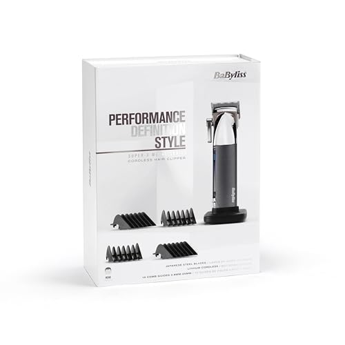 BaByliss Super-X Metal Kabelloser Haarschneider – Japanische Stahlklingen, 10 Aufsteckkämme, 2 Kammführungen, Lithium-Akku, digitales Display, Metallgehäuse, Schwarz, E996E