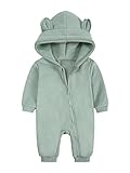 inhzoy Neugeborene Baby Overall Strampler mit Kapuze für Mädchen Jungen Kapuze Bodysuit Spielanzug mit Reißverschluss Grün 50-56/0-3 Monate