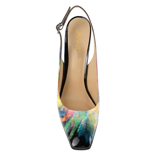 FOWT Women Square Toe Stiletto Pump Glossy High Heel Slingbacks Fashion Summer Parties Wedding Dress Shoes Size 4-16 US4