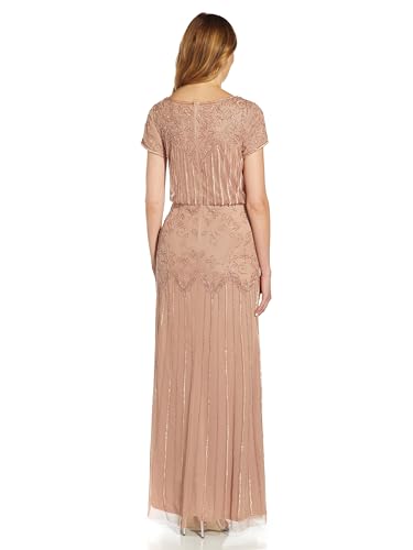 Image of Adrianna Papell Boat Neck Short Sleeve Blouson Beaded Gown