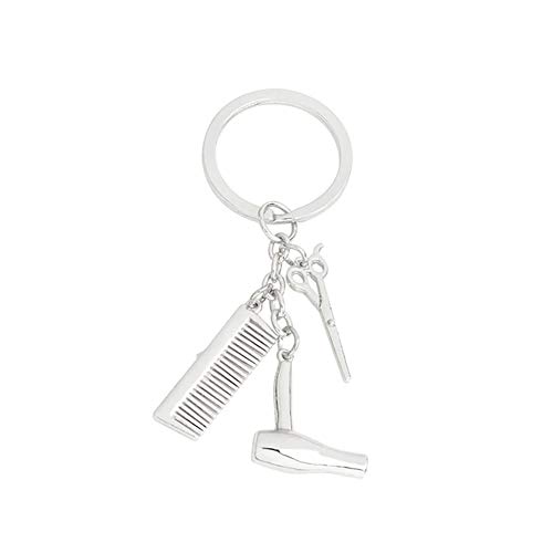 TOPFAY Keychain créatif 3 en 1 Ciseaux de Coiffure Peigne Sèche-Cheveux Bracelet Porte-clés Salons Cadeau Parfait (Silver)