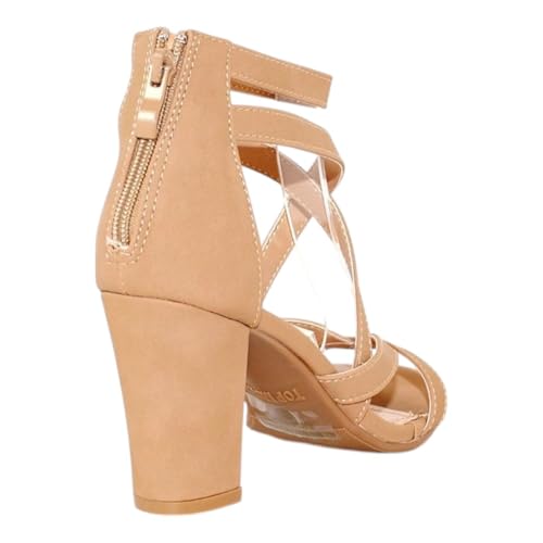 Women's Round Toe Block Heel Double Strap High Heel Sandals2