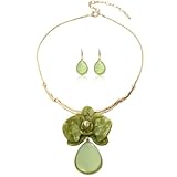 Mycitta Juego de joyas vintage – Juego de collar y aretes de resina geométrica con flores gruesas y flores florales para mujer, joyería de moda para mujer, fiesta de novia, graduación, regalo único