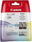 Canon PG-510 + CL-511 Cartuchos de Tinta BK+Tricolor para Impresora de Inyección de Tinta Pixma MX320,330,340,350,360,410,420-MP230,240,250,252,260,270,272,280,282,480,490,492,495,499-Ip2700,2702, Multipack, Normal