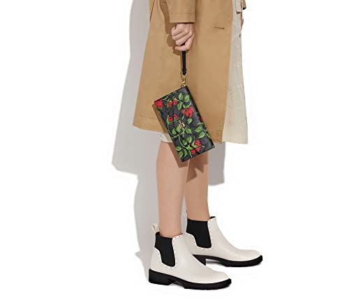 Coach Womens Travel Envelope Wallet In Signature Leather (Im/Graphite/Red Multi With Fairytale Rose Floral Print) #TOP2