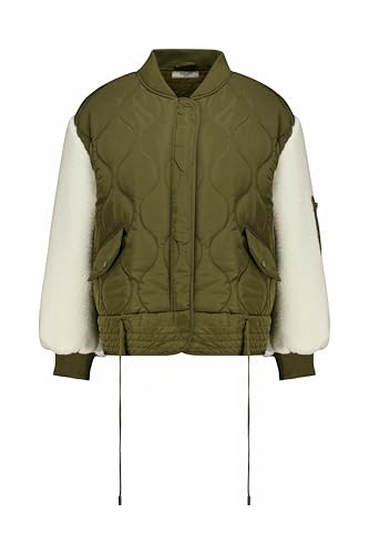 Deeluxe – Chaqueta JAYLINA para mujer acolchada bicolor sherpa acogedora y moderna manga larga cuello alto acanalado 2 bolsillos cierre con cremallera pespuntes, Caqui claro., S