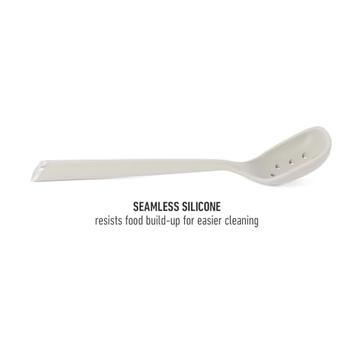 Image of Calphalon Edge Silicone Slotted Spoon /Skimmer, Flexible Heat-Resistant Kitchen Strainer Spoon for Cooking, Frying, Skimming, Draining & Serving, Taupe