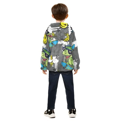 Cool Dino on A Skateboard Girls Fleece Jacket Girls Fall Jacket Girls Zip Up Hoodie Girls Sherpa Jacket 2-10T4