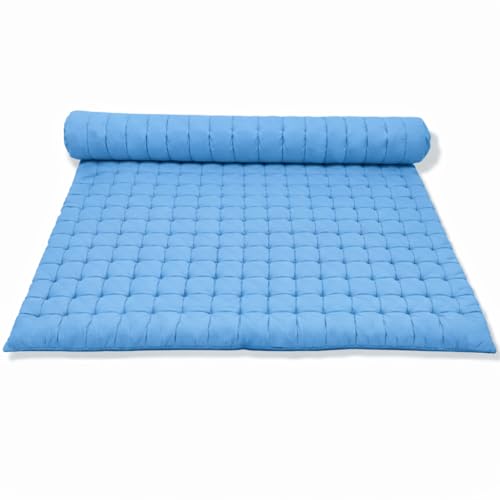 Image of ATOOTFUSION Soft Cotton Quilt | Foldable Light Weight Filled Single Firm Cotton Quilt Mattress| Gadda (Solid Coloured, 2 Sleeping Capacity, 5 x 6 ft or 72 x 60 Inches Queen) (Sky Blue)