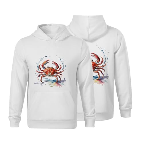 Kids Watercolor Crab Boys Girls Lightweight Kangaroo Pocket Fleece Hoodies