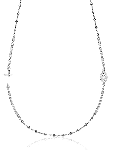 AKA Gioielli® - Collar Rosario gargantilla Plata de Ley 925 con Medalla de la Virgen Milagrosa y Cruz para Mujer y hombre Cover
