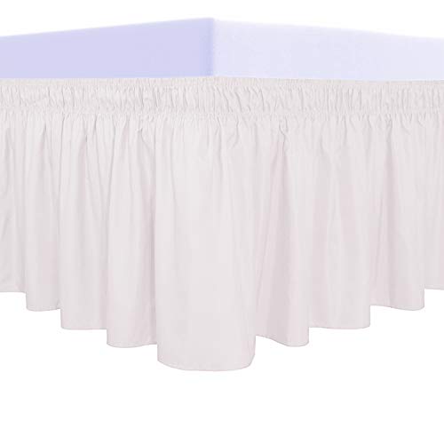 PureFit Wrap Around Ruffled Bed Skirt with Adjustable Elastic Belt - 14 Inch Drop Easy to Put On, Wrinkle Free Bedskirt Dust Ruffles, Bed Frame Cover for Queen, King and C-King Size Bed, Baby Pink