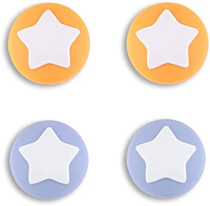 eXtremeRate PlayVital Star Design Cute Switch Thumb Grip Caps, Light Violet & Caution Yellow Joystick Caps for Nintendo Switch Lite, Silicone Analog Cover Thumbstick Grips for Switch OLED Joycon