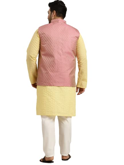 Image of SOJANYA (Since 1958) Men's Silk Blend Dark Green Kurta & Silk Blend Nehrujacket With Off White Churidar Pyjama Set