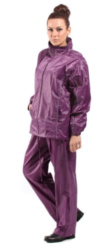 Traje impermeable con chaqueta y pantalón para mujer, ligero, para exterior, con paneles reflectantes (peso reducido, solo 360 gramos), de la marca Pro Climate Morado morado Small