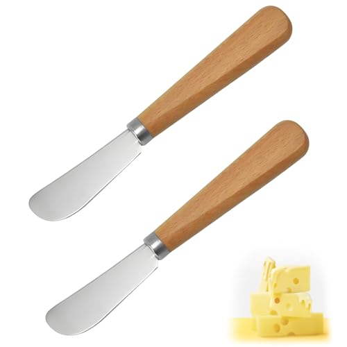 Innovess Butter Knife Spreader 2Pcs, Butter Knives with Beechwood Handle for Kitchen & Dining, Rust-Resistant Butter Curler Tool for Bagels, Toast, Cream & Cheese
