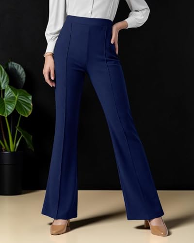 Image of Women Solid Flared Trousers Pack of 2 | High Waist Stretchable Office Pants for Women | Formal Bell Bottom Palazzo Trouser Combo