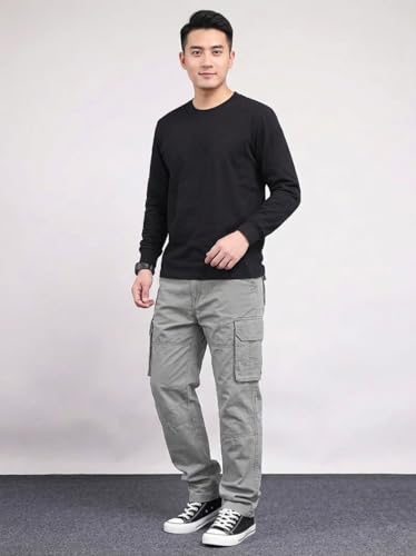 Image of MiraMichi Men's Relaxed Fit Solid Pattern Cotton Cargo Pant with 6 Pocket Button Down Closure Type and Standard Length | Six Pockets Cargos Pant's |Bonkers Joggers for Men