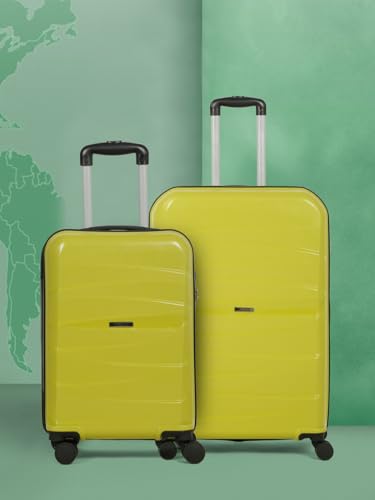Image of Teakwood Small-Medium Size 8 Wheels Trolley Bag, Hard Cabin with Zipper Closure, Adjustable Push Button & TSA Lock System 360 Degree (Set of 2, Lime Green)