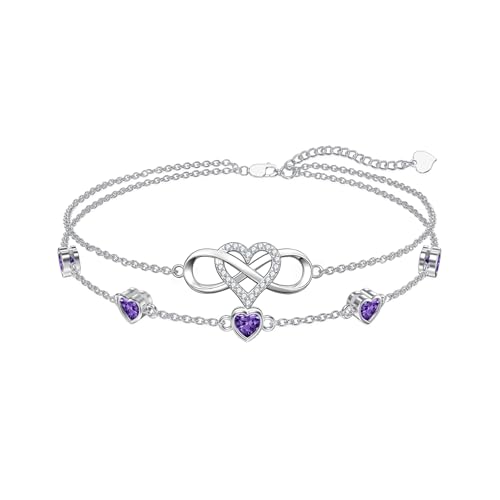 Image of Dorunmo 925 Sterling Silver Infinity Heart Birthstone Anklet Bracelets for Women Best Mother's Day Birthday Jewelry for Wife Girlfriend Mom Her