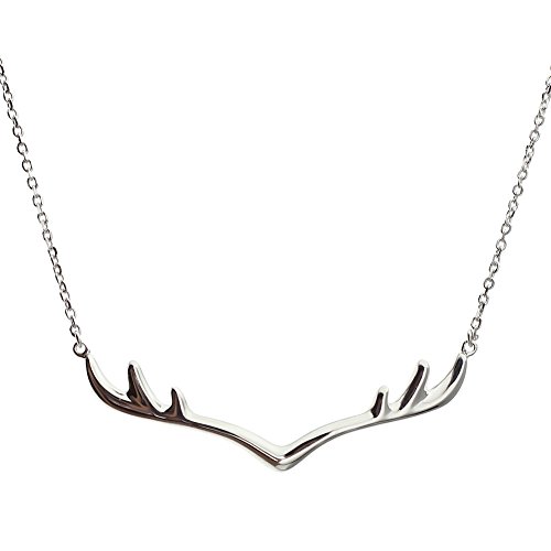 ELBLUVF Collana da donna in argento sterling 925, con corna di cervo, 40,6 cm, Argento sterling