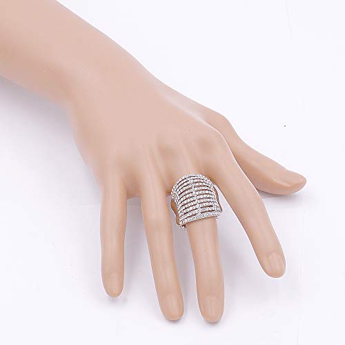 Lavencious 11 Rows with Crystals Stretch Rings Statement Rings Free Size 7 to 9 for Women (Silver + Clear Crystals) by Lavencious - Used condition - Image 4