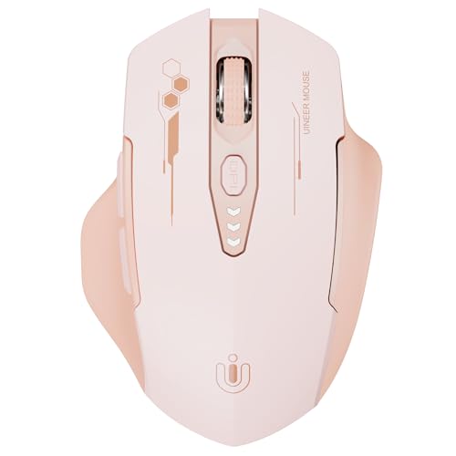 Uineer Wireless Bluetooth Mouse Tri-Mode BT 5.0/4.0 & 2.4GHz Rechargeable Ergonomic Multi-Device Mouse Silent Mouse with 4 Adjustable DPI for Laptop PC MacBook and iPad Pink