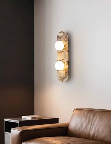 Aplique de pared de dos luces en alabastro y cristal con soporte ovalado 3