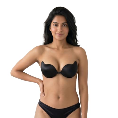 hookup Black Push Up Adhesive Bra for Women with Front Closure - Padded Mango Shape Stick-On Bra for Deep Neck Dresses, Backless Outfits, Strapless Wear, Party Use Gift for Wife, Girlfriend, Bride-picture-34