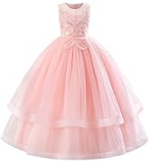 IDOPIP Flower Girl Sequin Appliques Dress for Kids Wedding Pageant Party Long Gown Princess Birth...