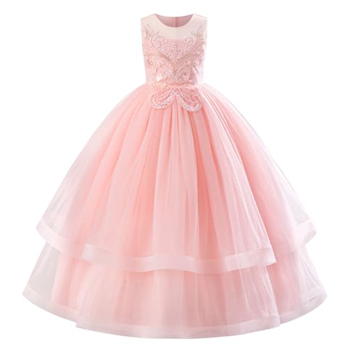 IDOPIP Flower Girl Sequin Appliques Dress for Kids Wedding Pageant Party Long Gown Princess Birthday Communion Tulle Dresses