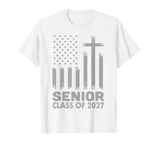 Senior Class of 2027 USA Flag Christian Graduation 2027 T-Shirt, Men, White, 5X-Large