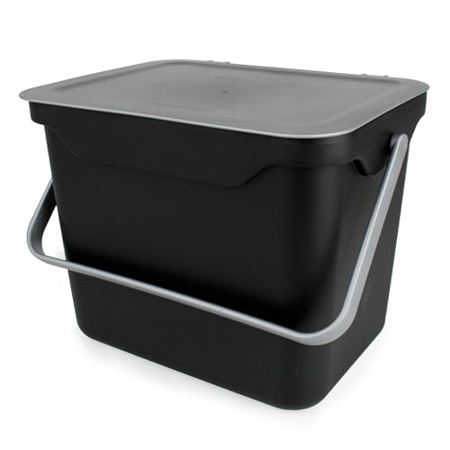Easy Eco Black & Silver Grey Kitchen Compost Caddy/Food Recycling Waste Bin - 5 Litre (5L)
