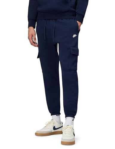 Nike Men's Club Fleece Cargo Pants, Obsidian/Obsidian/White, Large