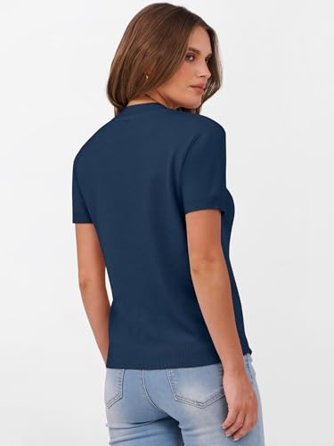 Image of ANRABESS Womens Short Sleeve Sweaters Wool Blend Crew Neck Sweater Shirts Business Casual Work Tops 2026 Summer Outfits
