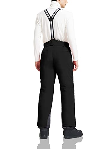 Foto von AOLI RAY Herren Skihose Snowboardhose Wasserdicht Gefüttert Trägerhose Wanderhose Schneehose Winddicht Winter Outdoorhose mit 4 Taschen Schwarz L