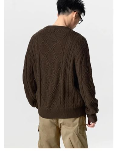 ERFMFKL Mens Retro Twisted Knit Sweater Loose Crew Neck Long Sleeves Pullover Jumper Sweaters Lazy Wind2