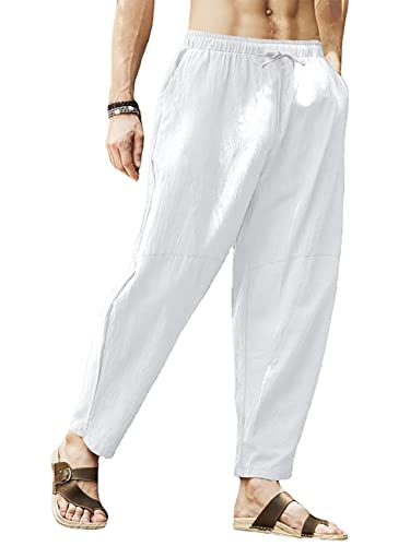 Men's Linen Harem Pants Elastic Drawstring Waist Loose Fit Casual Yoga Beach Trousers with Pockets3