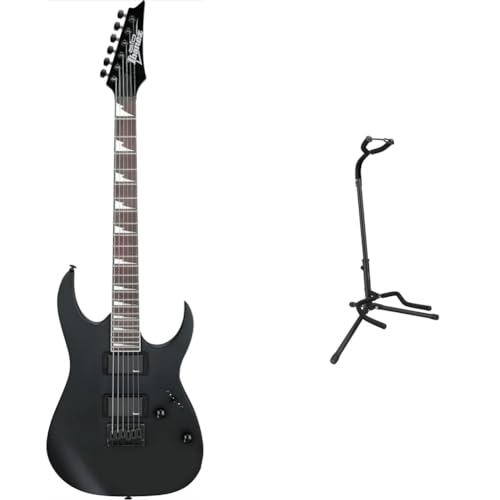 Ibanez GRG121DX-BKF GIO RG Series Electric Guitar - Black Flat + Amazon Basics Guitar Stand