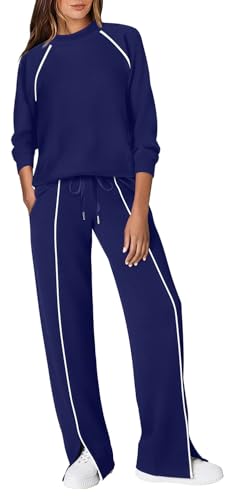 WIHOLL Lounge Sets for Women 2 Piece Comfy Sets Track Suits Athletic Clothing Lightweight Navy L