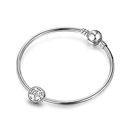 Image of Religious Cross Charm Christian Bible Verse Quotes CZ Bead for Pandora Bracelet