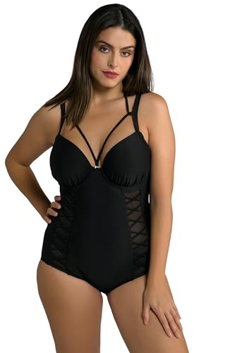 Ulla Popken Damen, Bügel-Softcups, Neckholder Badeanzug, schwarz, 50