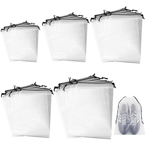 Transparent PE Drawstring Bags 25 PCS Travel Shoe Storage Bag, Clear Waterproof Dustprooof Drawstring Pouch Home or Travel Essential Organiser Bags, for Cosmetics Clothes Shoes Offices Supplies Travel Cover